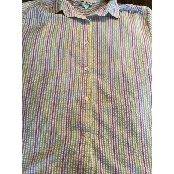 All hours vintage made in USA pastel striped button down top size medium - Picture 3 of 6